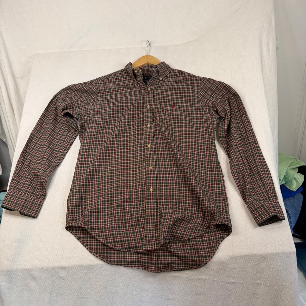 Ralph Lauren Mens Classic Fit Plaid Button Down Shirt Green Red Tan Size M